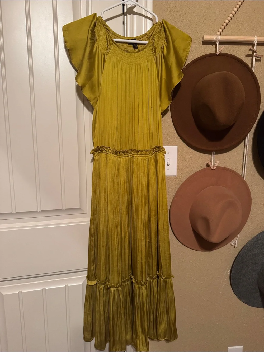 Current Air Olive Maxi Dress with Flutter Sleeves